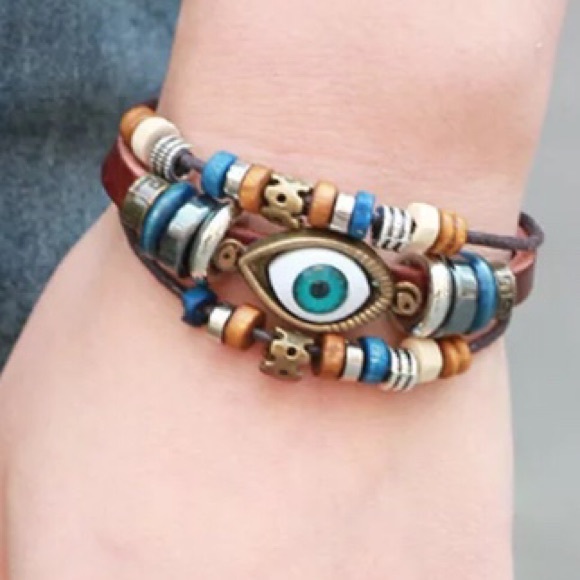 Leather Lucky “Evil Eye” Bracelet Adjustable - Picture 2 of 6